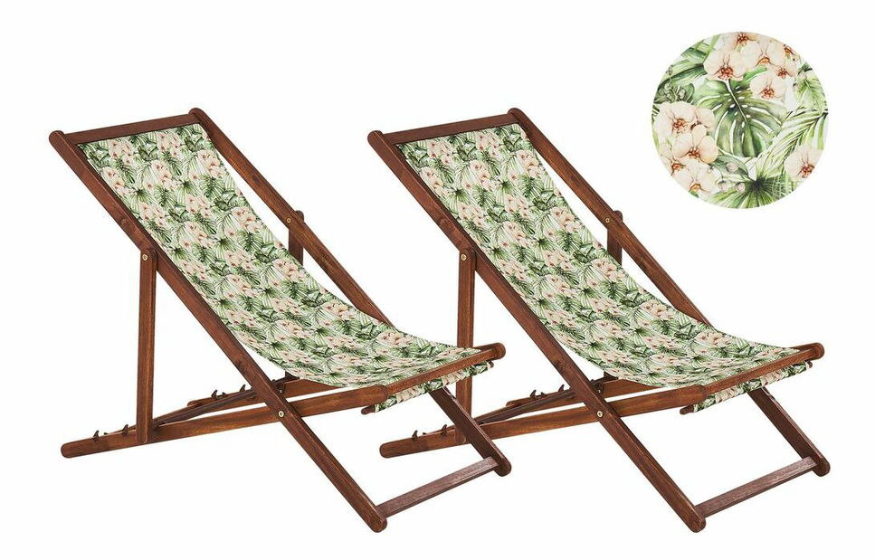 Set 2 ks zahradních lehátek s náhradními potahy Antio (zelená + růžová se vzorem)