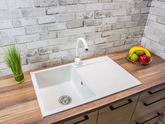 Kuchyňský dřez Ruxom (bílá) (s 1 otvorem pro baterii) (P)
