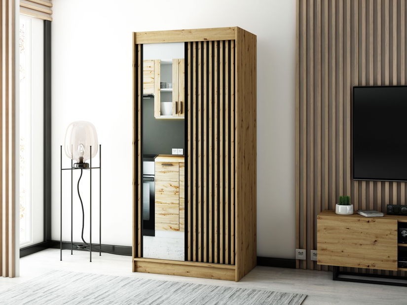 Šatní skříň 100 cm Ladonna 2 (černá matná) (se zrcadlem)