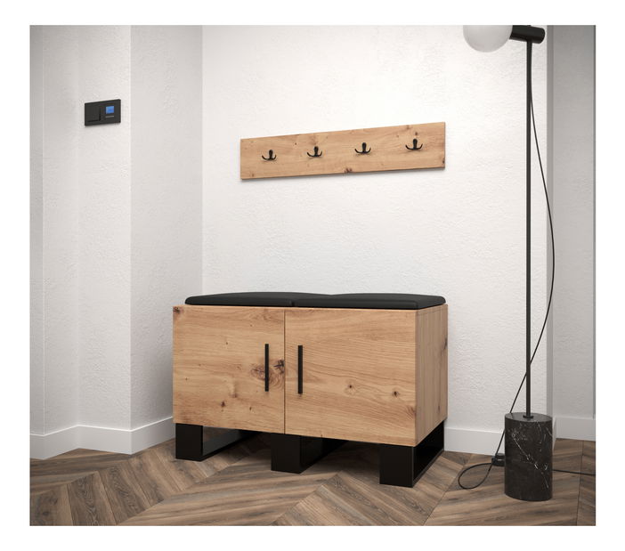 Předsíňová sestava Amanda 21 (dub artisan + černá ekokůže)