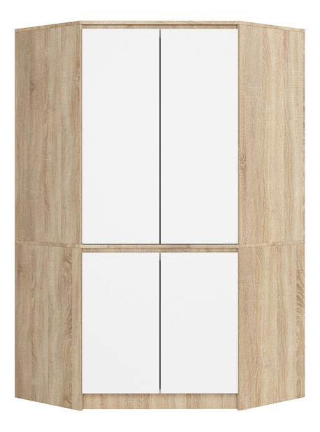 Rohová šatní skříň Sumergible (dub sonoma + bílá)