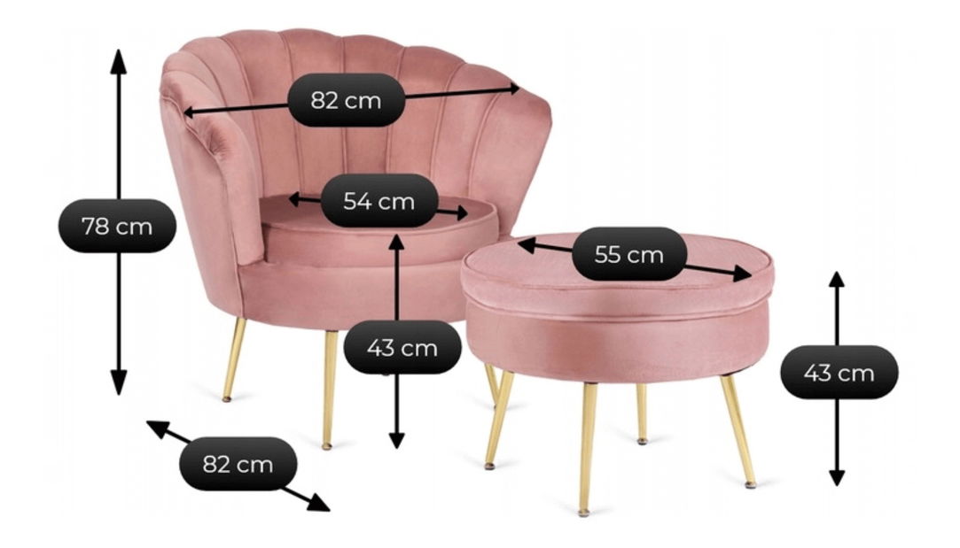 Křeslo Guarida (růžová) (s taburetkou)