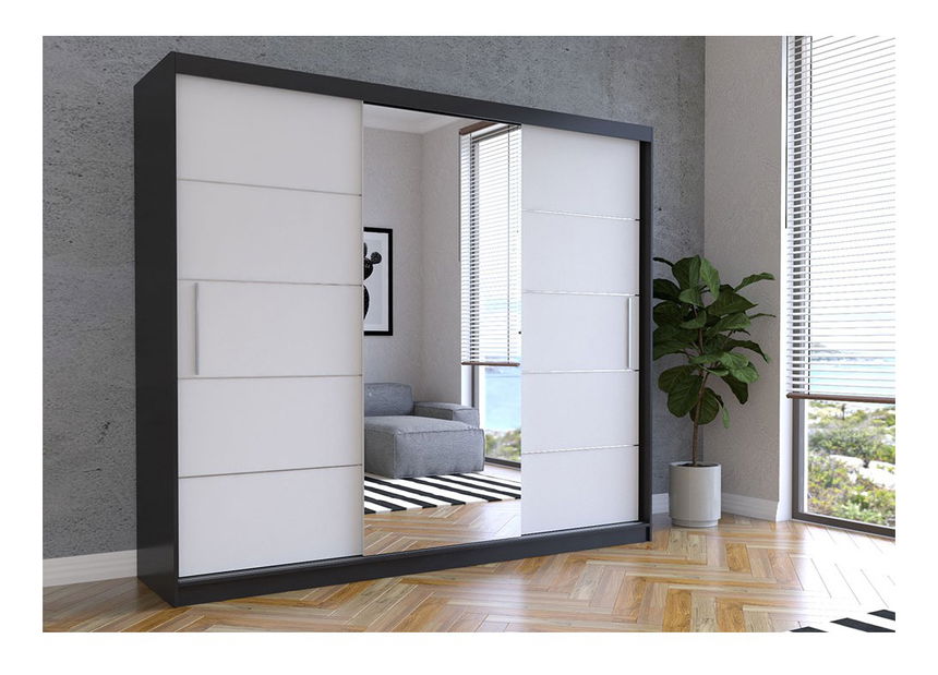 Šatní skříň Arrun (černá + bílá + zrcadlo)