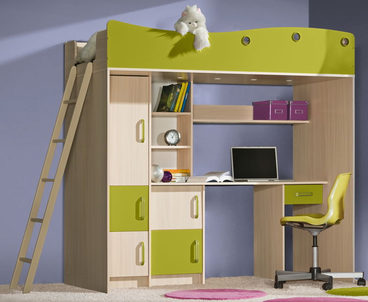 Patrová postel 80 cm Milo bis zelená (s roštovou deskou)