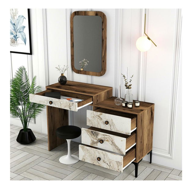 Toaletní stolek Logan 2 (bílá + ořech) (se zrcadlem)