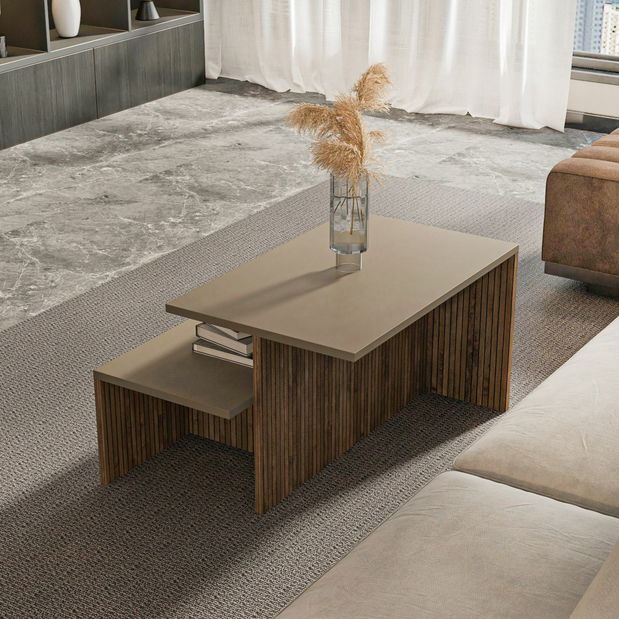 Set konferenčních stolků Twixie (dub + hnědá)