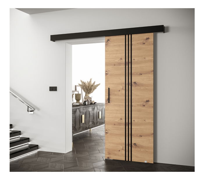 Posuvné dveře 90 cm Sharlene V (dub artisan + černá matná + černá)