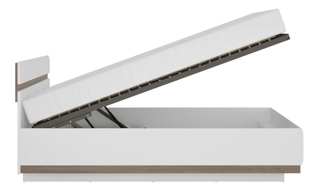 Postel s úložným prostorem Lonet (bílá + dub sonoma tmavý truflový) 