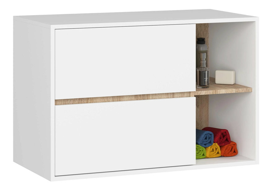 Koupelnová skříňka Vambos W90 2SZ 2P (bílá + dub sonoma)