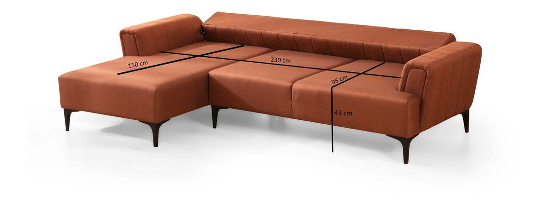 Rohová sedačka Hamletta (L) (cihlová + černá)