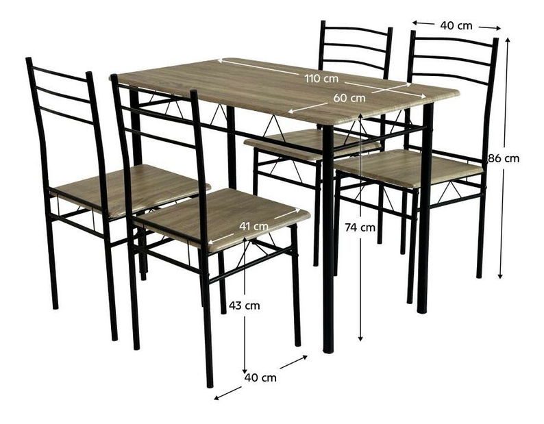 Jídelní set Metabolicas (dub sonoma + černá) (pro 4 osoby)