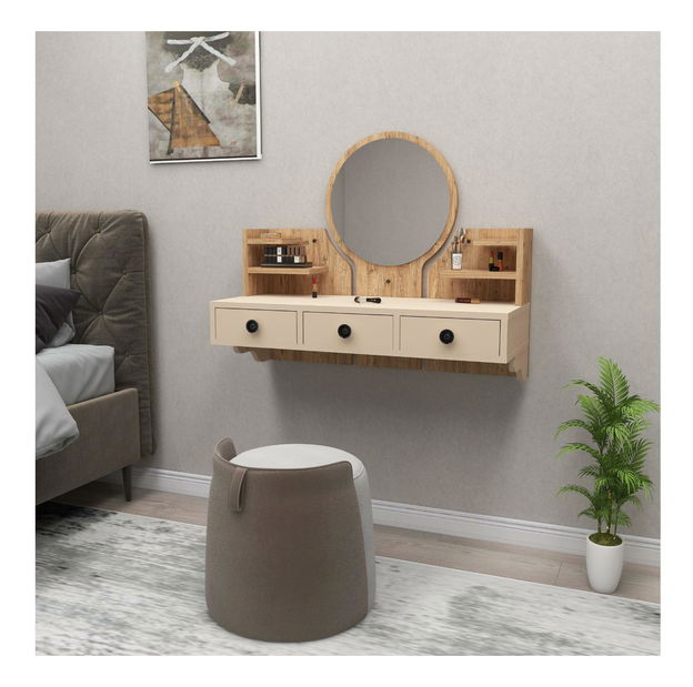 Toaletní stolek Makole (borovice atlantická + béžová)