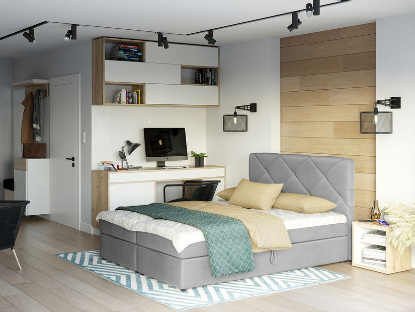 Boxspring postel 180x200 cm Karum Comfort (světle šedá) (s roštem a matrací) (šedá)
