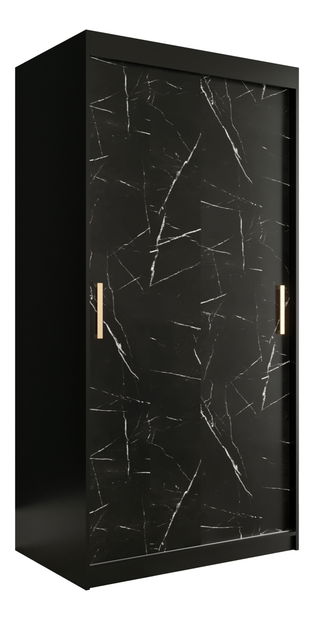 Šatní skříň 100 cm Marbelo T (matná černá + černý mramor)
