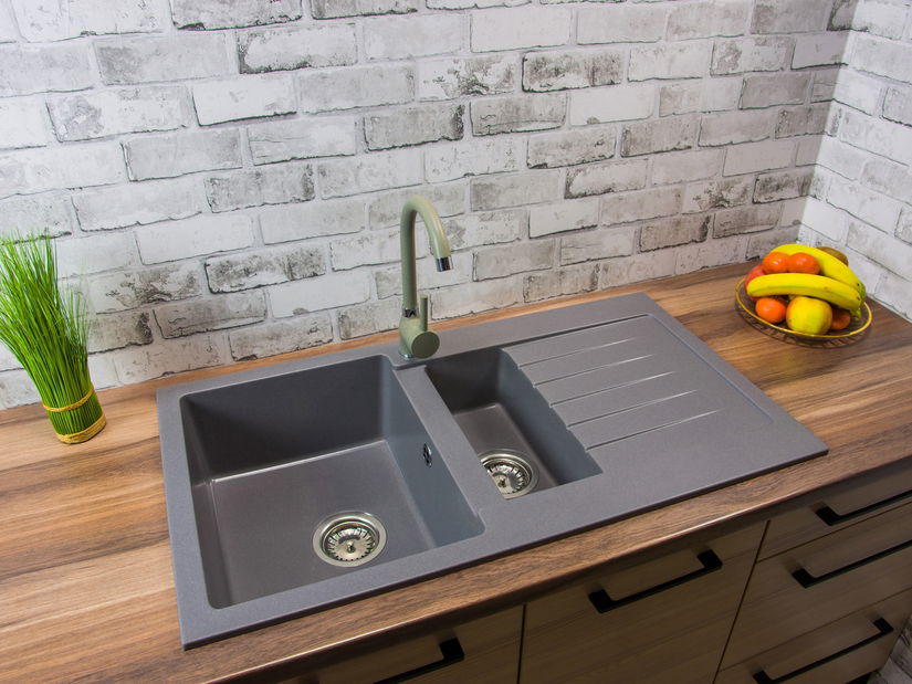 Kuchyňský dřez Altava (šedá) (se 3 otvory pro baterii) (P)