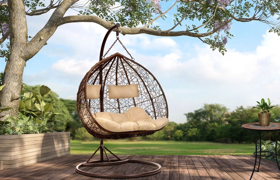 Závěsné dvojkřeslo Cleopatra (hnědá + béžová)