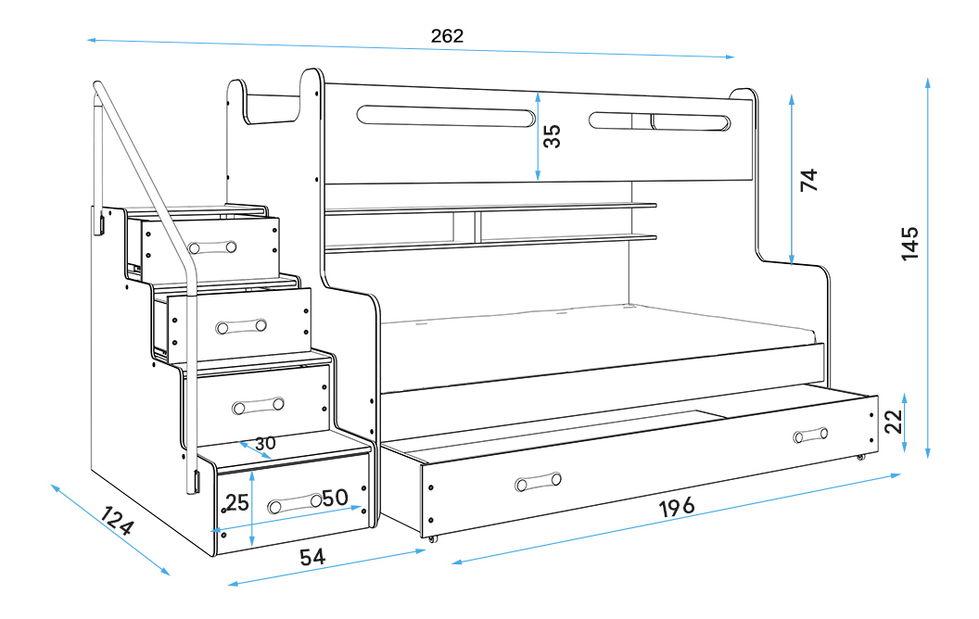 Patrová postel 120 x 200 cm Moxxo 3 (bílá + zelená) (s rošty, matracemi a úl. prostorem)