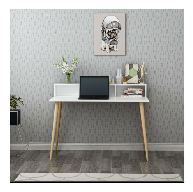 PC stolek Ronasotta 2 (bílá + dřevo)