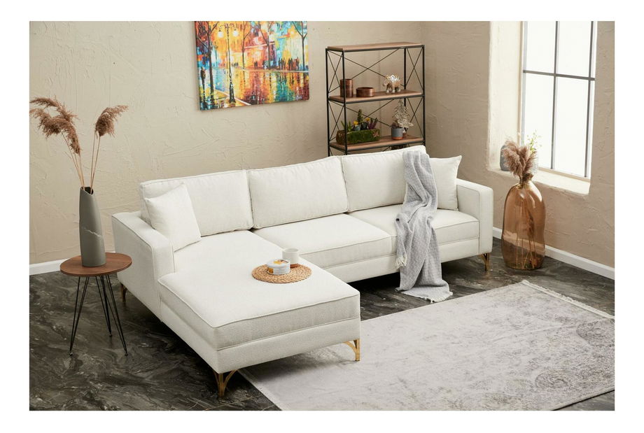 Rohová sedací souprava Brenen (L) (krémová + zlatá)