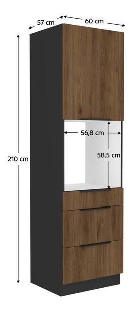 Vysoká skříňka na vestavnou troubu Monzesa 60 DPS 210 3S1F (ořech okapi + černá)