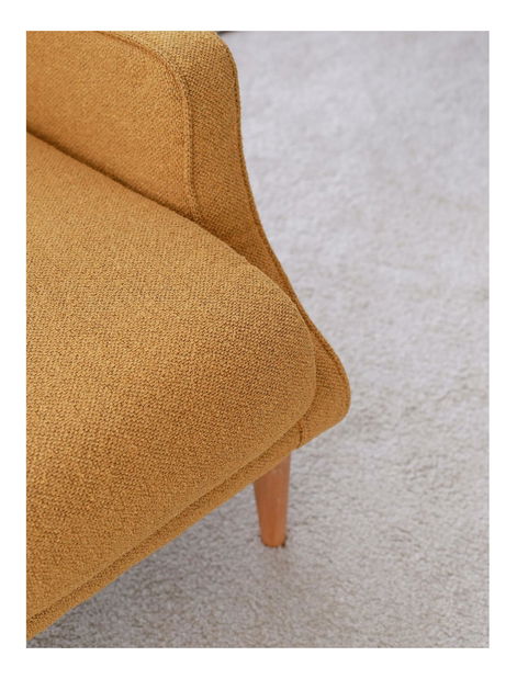 Křeslo ušák Klamoretta (hořčičná + dřevo)