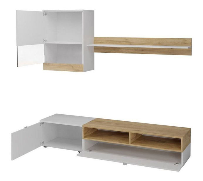 Obývací stěna Raha (bílá + borovice andersen)