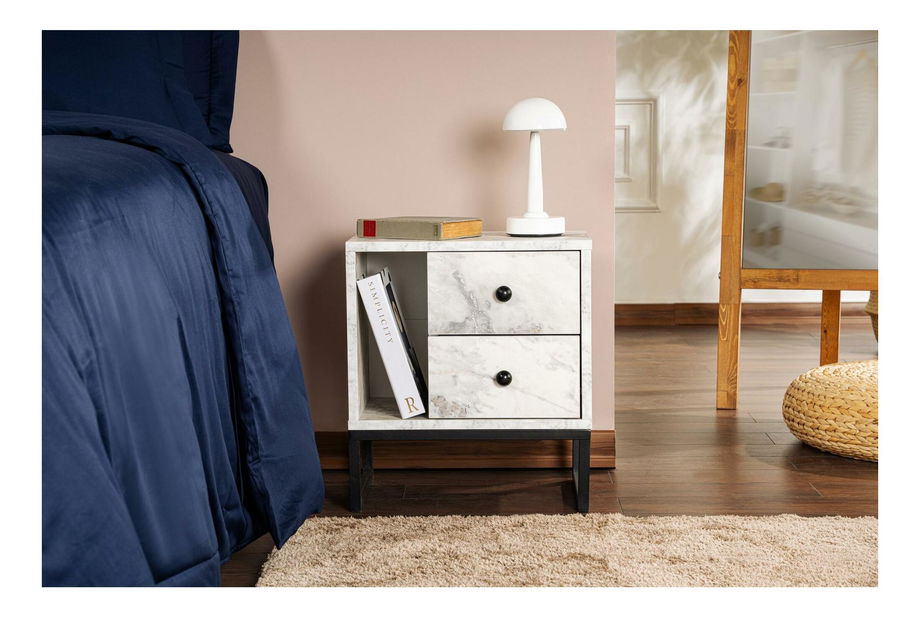 Noční stolek Glimarolla (mramor + černá)