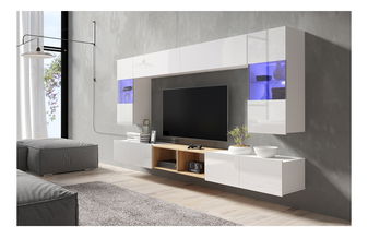 Obývací stěna Calabria C24 WHITE (bílá + dub zlatý) (bez osvětlení)