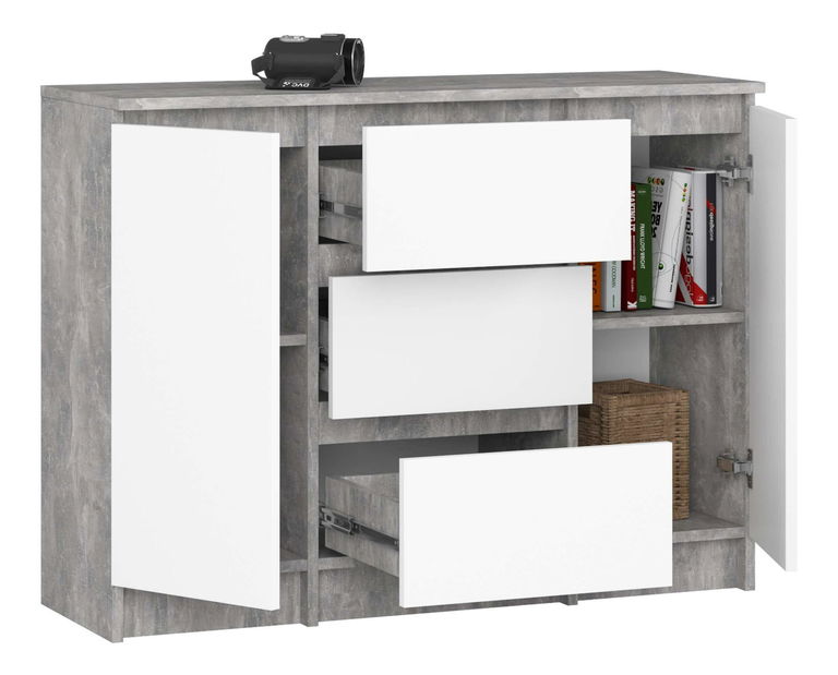 Komoda Kalista VI (beton + bílá)