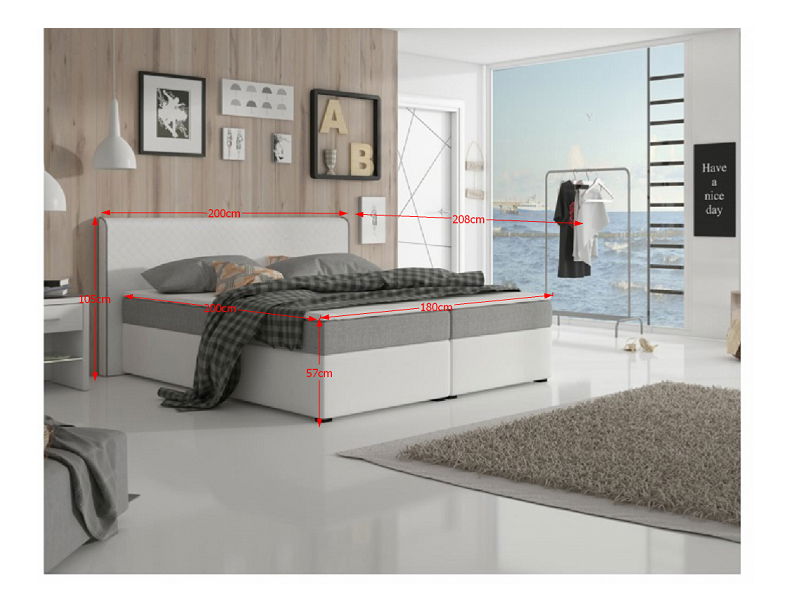 Manželská postel Boxspring 180 cm Namakyra komfort (bílá + šedá) (s matrací a roštem)