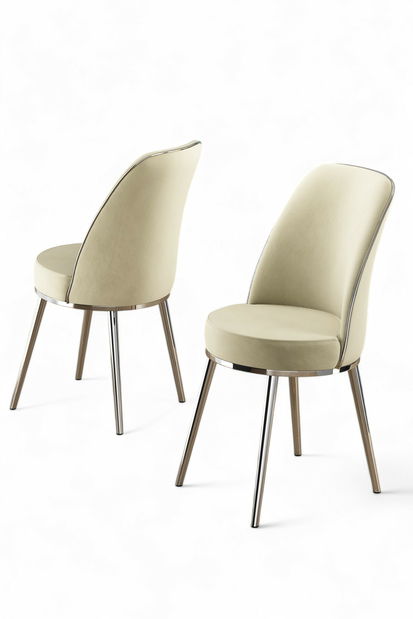Set 2 ks. jídelních židlí Pufenda (krémová + chromová)