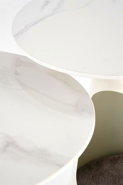 Set 2 ks. konferenčních stolků Ozzi (bílý mramor + bílá)
