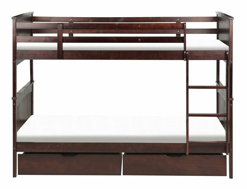 Patrová postel 90 cm Alf (tmavé dřevo) (s roštem a úložným prostorem)
