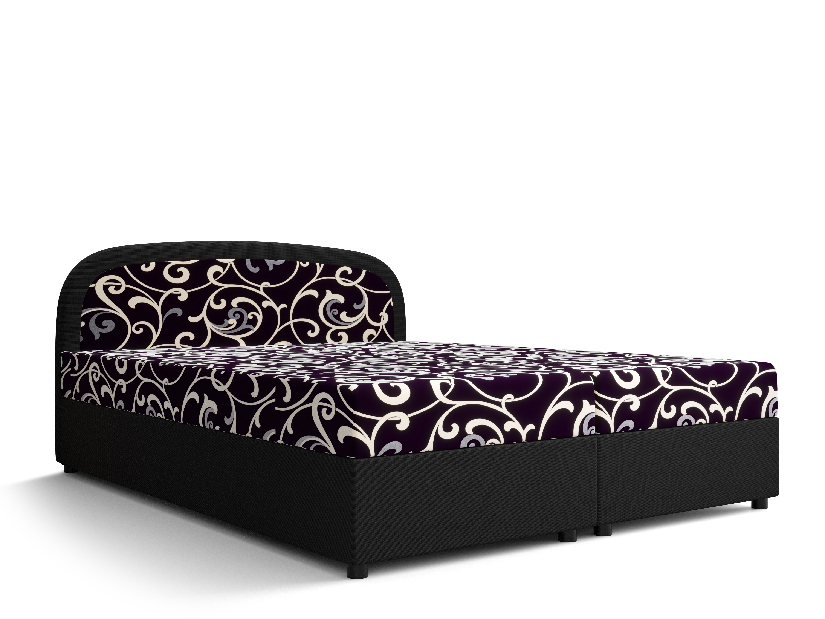Manželská postel Boxspring 140 cm Brick (černá + vzor květ) (s matrací a úložným prostorem)