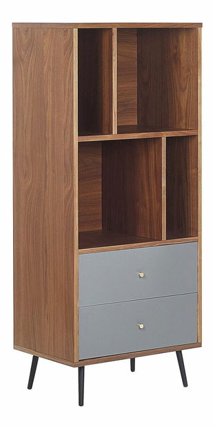 Regál RIMEN (tmavé dřevo + šedá)