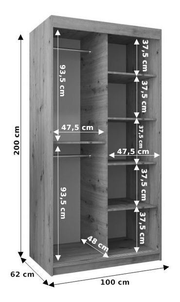 Šatní skříň 100 cm Eclipse (dub artisan + černá matná)