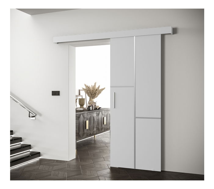 Posuvné dveře 90 cm Sharlene VII (bílá matná + bílá matná + stříbrná)