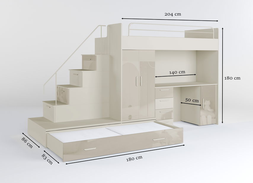 Dětská postel Ruby V (kašmír + lesk béžový) (s rošty)