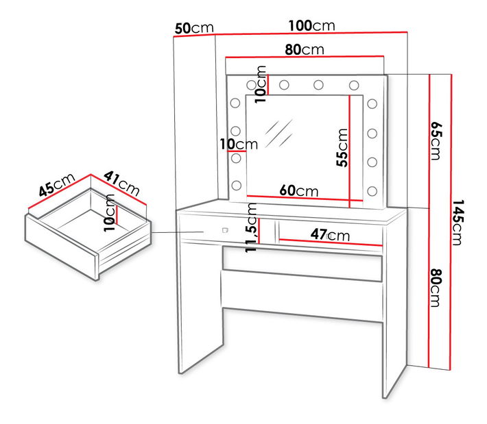 Toaletní stolek s osvětlením Thaddeus (Bílá)
