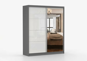 Šatní skříň Mebur 35 180 (grafit + zrcátko + lesk bílý)