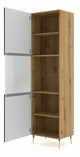 Vitrína 1DS Rowanna (dub artisan + černá + zlatá)