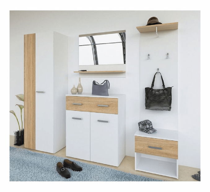 Sestava do předsíně Simmo (bílá + dub sonoma)