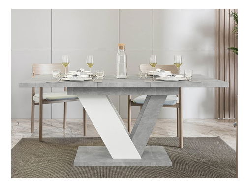 Rozkládací jídelní stůl Granger (mramor bílý + lesk bílý) (pro 2-6 osob)