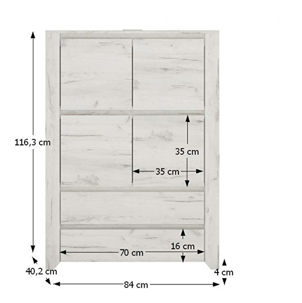 Komoda Arbell Typ 33 4D2S biela/craft 