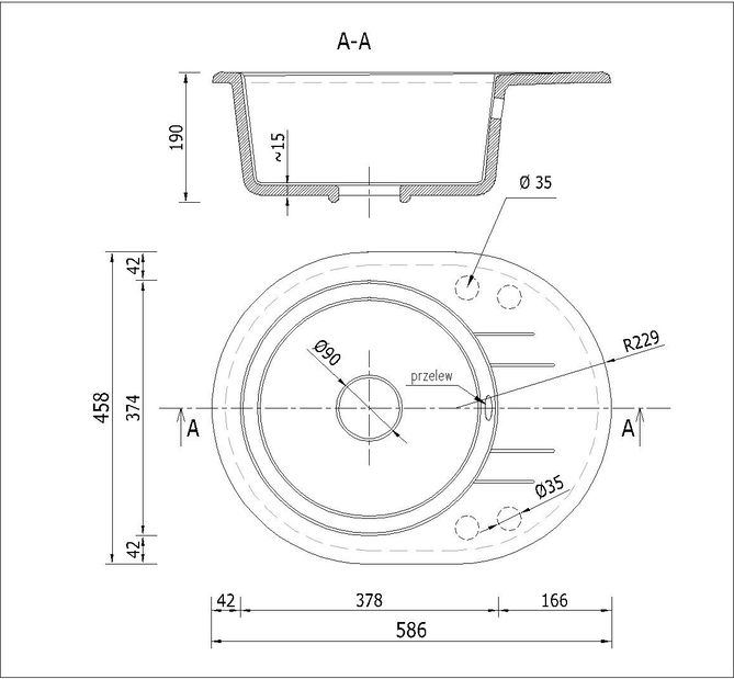 Kuchyňský dřez Baltera (černá) (bez otvoru pro baterii)
