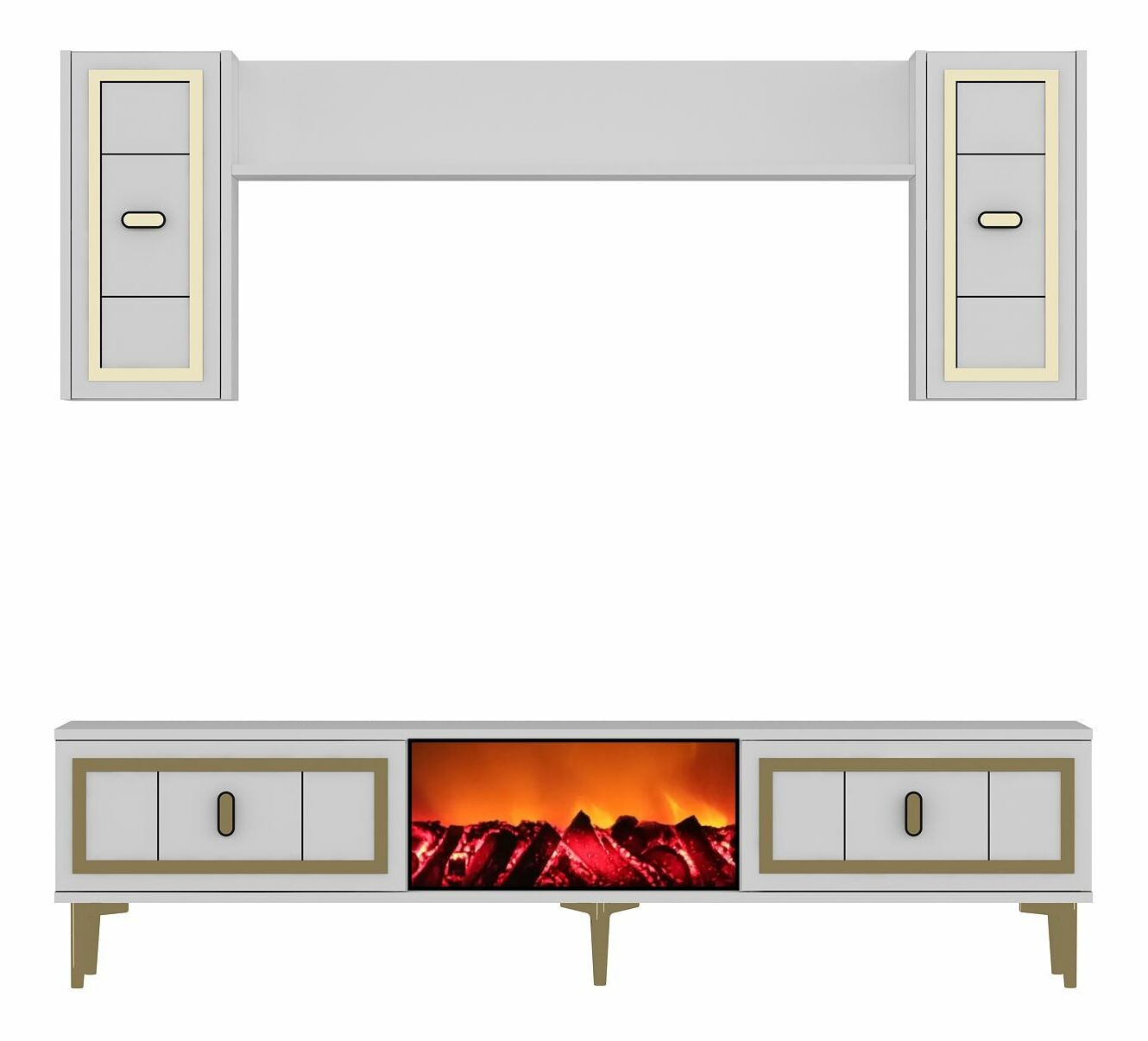 Obývací stěna s krbem Orino 1 (bílá + zlatá)