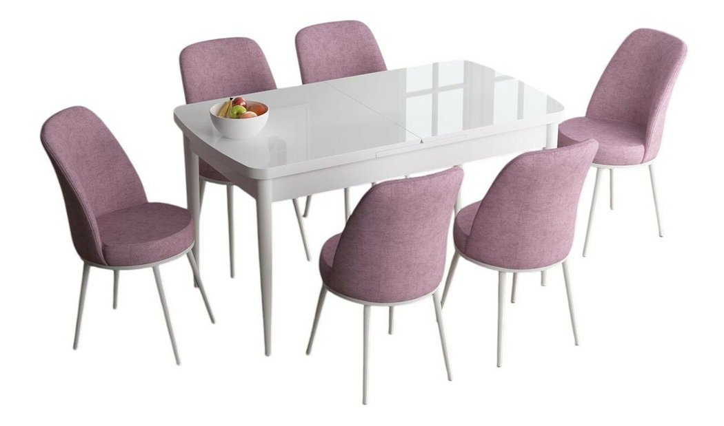 Jídelní set Hana 1 (bílá + růžová) (pro 6 osob)