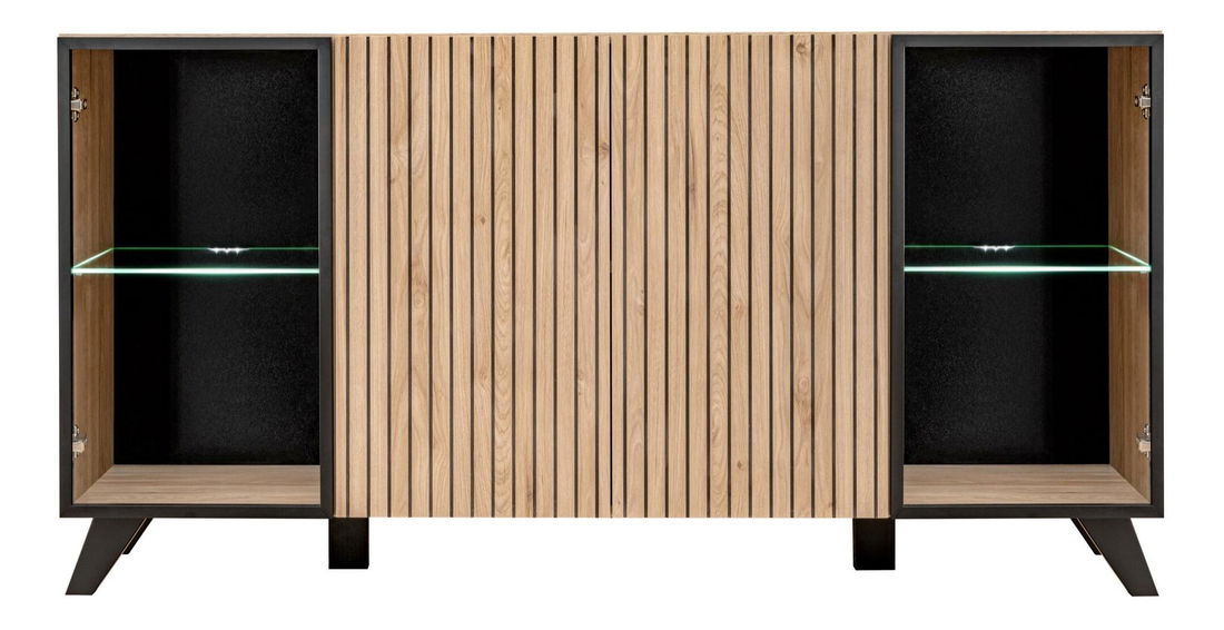 Vitrína Lyran (hikora jackson + černá) (s LED osvětlením)