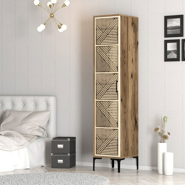 Šatní skříň Kiara P (ořech + krémová)