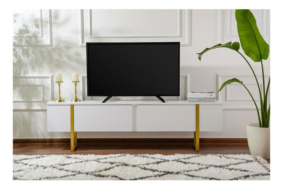 TV skříňka Seronitta (bílá + zlatá)